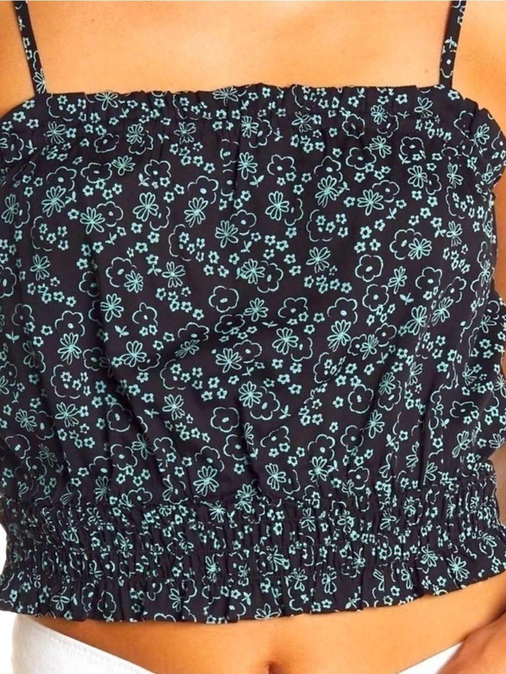 NWT Abound Black & Teal Ditsy Floral Smocked Crop Camisole Coastal Chic Size S - Picture 5 of 16